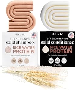 Kitsch Rice Bar Shampoo & Conditioner Set for Hair Growth - Solid Shampoo & Conditioner Bar Set for Strengthening Hair - Rice Water Shampoo Bar & Conditioner Soap - Paraben-Free, Made in USA, 2pcs Kitsch