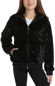 DKNY Girls' Winter Jacket - Full Zip Up Faux Fur Sherpa Girl's Bomber Jacket - Warm Hooded Teddy Coat for Girls (7-16) DKNY