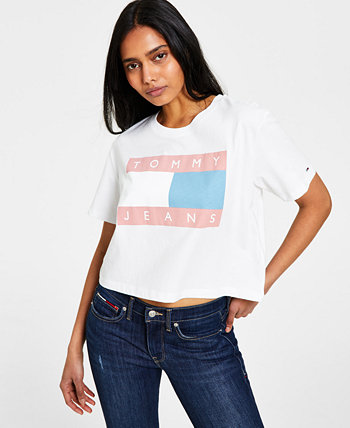 Женская футболка с цветным флагом и логотипом Tommy Jeans