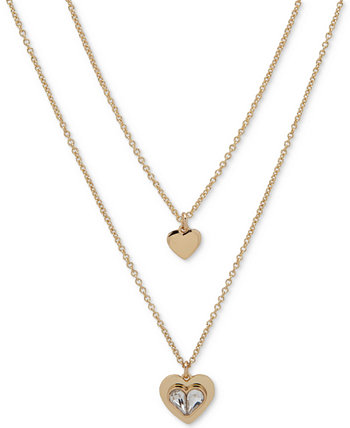 Ожерелье с многослойной подвеской в виде сердца из золотистого хрусталя, удлинитель 16 дюймов + 3 дюйма DKNY