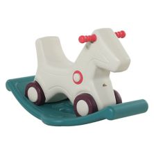 Qaba Kids 2 in 1 Rocking Horse and Sliding Car for Indoor and Outdoor Use w/ Detachable Base Wheels Smooth Materials Grey and Green Qaba