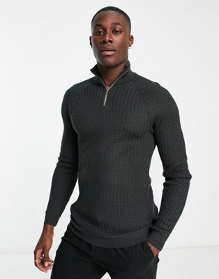 Темно-серый фактурный вязаный свитер с полумолнией ASOS DESIGN ASOS DESIGN