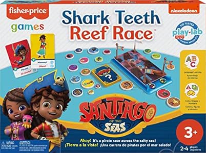 Mattel Games Fisher-Price Nickelodeon Kids Game Inspired by Santiago of The Seas, Shark Teeth Reef Race with English and Spanish Words, 2-4 Players Mattel Games