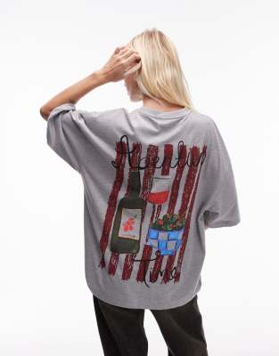 Женская Футболка Topshop Graphic Aperitivo Oversized в цвете серый меланж TOPSHOP