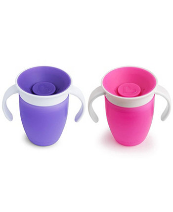 Miracle 360 Trainer Cup, 7 Ounce, 2 Pack, Pink/Purple Munchkin