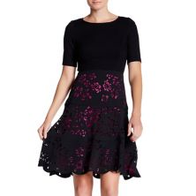 Women's Focus By Shani Ponte Fit and Flare Laser Cutting Dress FOCUS BY SHANI