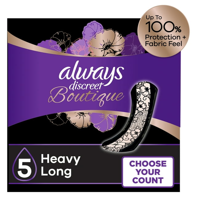 Always Discreet Boutique Incontinence Pads, Heavy Absorbency, Long Length, 28 CT Always Discreet