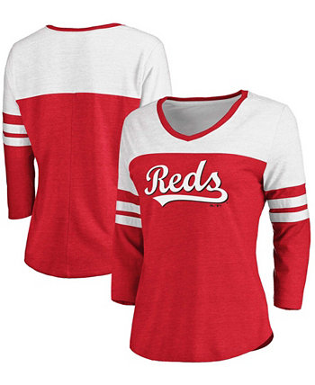 Женская футболка с треугольным вырезом и треугольным вырезом с круглым вырезом, красная, белая, с официальным логотипом Cincinnati Reds Fanatics