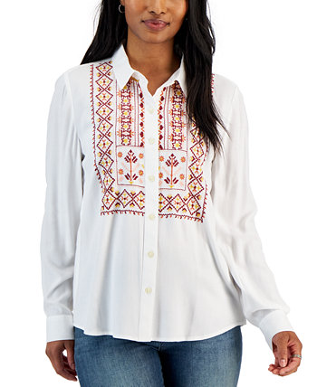 Идеальная рубашка Petite из тканой ткани с вышивкой, созданная для Macy's Style & Co