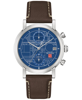 Мужские часы с хронографом Frank Lloyd Wright Blueprint коричневый кожаный ремешок 39 мм Bulova
