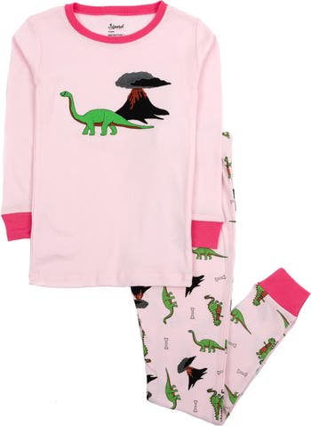 Розовая пижама из хлопка с динозавром Leveret
