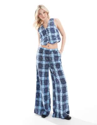 Vero Moda textured plaid wide leg pants in blue denim mix - part of a set Vero Moda