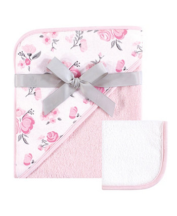 Hudson Baby Unisex Baby Hooded Towel and Washcloth, Pink Floral 2-Piece Set, One Size Baby Vision