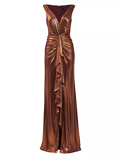 Metallic Jersey Draped Gown Tadashi Shoji