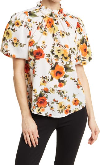 Блузка с пышными рукавами и искусственным жемчугом с цветочным принтом RoomMates