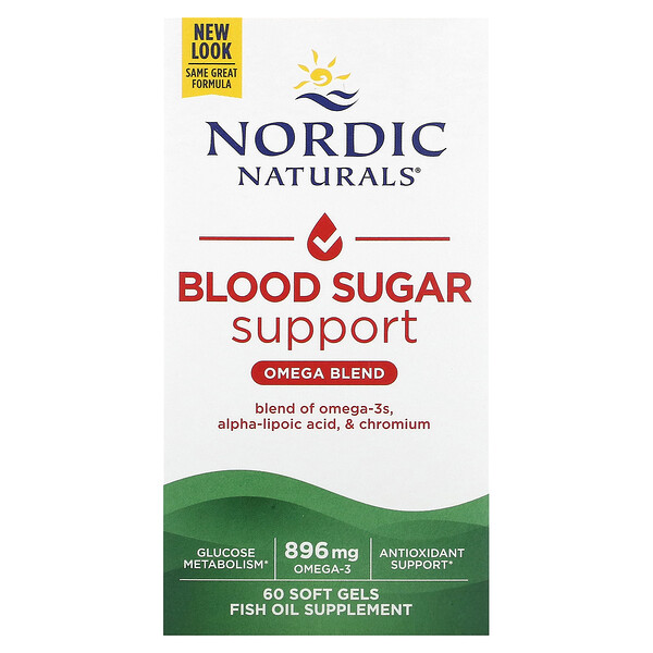 Поддержка уровня сахара в крови, Смесь омега-кислот, 896 мг, 60 мягких таблеток (448 мг на мягкую гель) Nordic Naturals