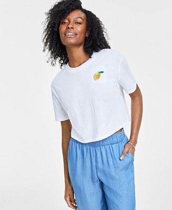 Women's Cropped Sequin Embellished Tee, Created for Macy's On 34th