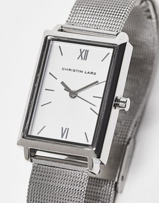 Серебристые часы Christin Lars с тонким ремешком из искусственной кожи и квадратным циферблатом Christin Lars