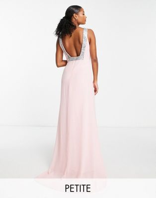 Светло-розовое платье макси с квадратной спиной и украшением TFNC Petite TFNC