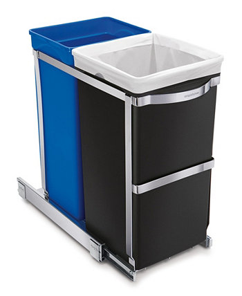 Выдвижной мусорный бак с двойным ресайклером объемом 35 литров под прилавком Simplehuman