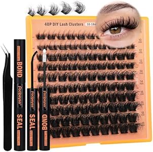 Focipeysa Thick Lash Extension Kit Fluffy Lash Clusters 40P Eyelash Extension Kit DIY Lash Extension Kit with Bond and Seal Glue, Lash Applicator DIY at Home for Beginner (40P 10-18MM) Focipeysa