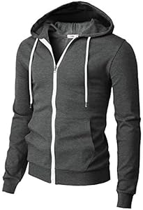 H2H Men's Zip Up Hoodie Lightweight Long Sleeve Basic Slim Fit Cotton SweatShirt with Pocket H2H