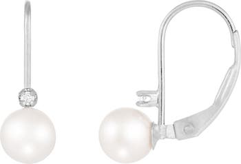 Серьги с родиевым покрытием из стерлингового серебра 6-7 мм с культивированным пресноводным жемчугом и бриллиантами - 0,06 карата Splendid Pearls