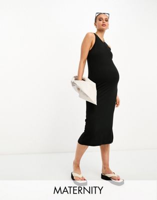 Черное трикотажное платье миди Mamalicious Maternity MAMALICIOUS