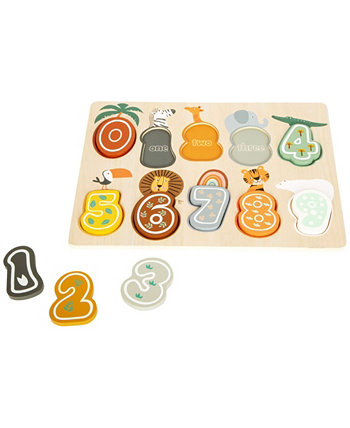 Small Foot Wooden Toys Safari Themed Number Puzzle, 10 Piece Flat River Group