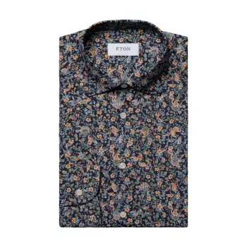 Рубашка узкого кроя с цветочным принтом, эластичная в четырех направлениях Eton