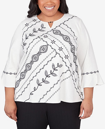 Plus Size Opposites Attract Embroidered Leaf Top Alfred Dunner
