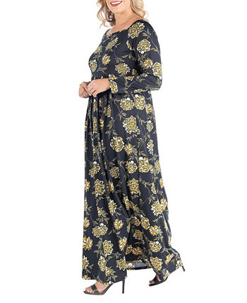 Платье макси с длинными рукавами и складками на талии большого размера с цветочным рисунком 24seven Comfort Apparel