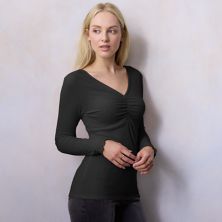 Женский топ LC Lauren Conrad с длинными рукавами, рюшами и v-образным вырезом спереди LC Lauren Conrad