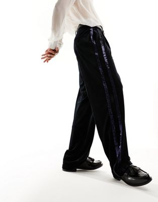 Черные бархатные костюмные брюки с полосками из пайеток ASOS DESIGN ASOS DESIGN