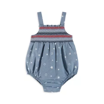 Baby Girl's Americana Star Smocked Chambray Bubble Romper Andy & Evan