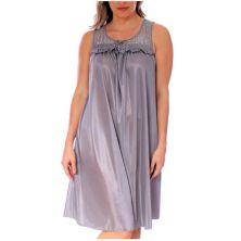Women's Silky Feeling Sleeveless Tricot Nightgown With Floral Lace Design Yafemarte