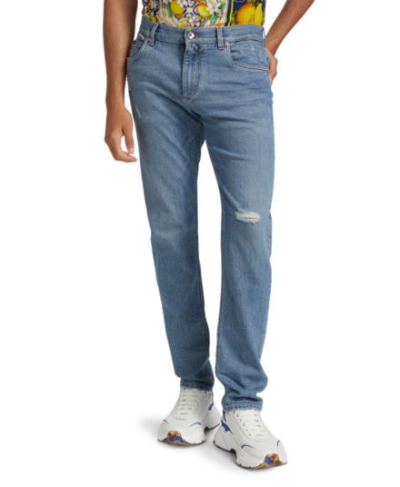 Рваные джинсы с принтом и карманами DOLCE&GABBANA