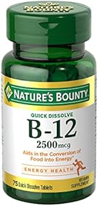 Nature's Bounty Vitamin B12 2500 mcg, Cellular Energy Support, For Energy Metabolism, Heart & Nervous System Health, 75 Quick Dissolve Tablets (Таблетки) Nature's Bounty