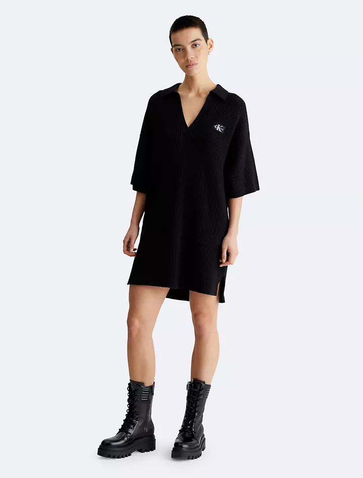 Платье-свитер в рубчик с открытым воротником Calvin Klein