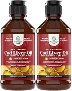 Icelandic Cod Liver Oil Liquid - Wild Caught Nordic Omega 3 Fish Oil Liquid for Adults & Kids - Easy to Take Omega 3 Cod Liver Capsules Alternative Light Lemon Mint Flavor (2 Pack) Natures Craft