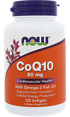 CoQ10 с Омега-3 Рыбий Жир - 60 мг - 120 мягких капсул - NOW Foods NOW Foods
