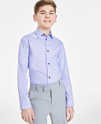 Рубашка из однотонного эластичного поплина с длинными рукавами для мальчиков Big Boy Calvin Klein