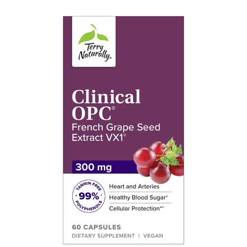 Terry Naturally Clinical OPC® Экстракт косточек французского винограда VX1® -- 300 мг -- 60 капсул Terry Naturally