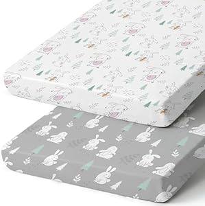 Pack n Play Sheets, BROLEX 2 Pack Mini Crib Sheets,Stretchy Portable Fitted Playard Sheet Set, Convertible Playard Mattress Cover,Ultra Soft Breathable Material,Arrow Owl BROLEX