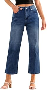 GRAPENT Jeans for Women Trendy High Waisted Baggy Straight Leg Stretchy Denim Ankle Pants Cropped Jeans with Pockets Grapent