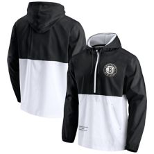 Men's Fanatics Branded Black/White Brooklyn Nets Anorak Block Party Windbreaker Half-Zip Hoodie Jacket Fanatics