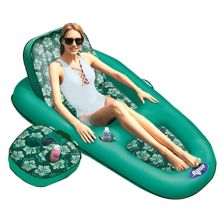 Aqua Leisure Campania 2 in 1 Convertible Water Lounger Pool Inflatable, Floral Aqua Leisure