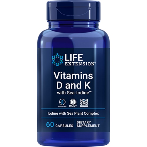 Витамины D и K с йодом из морских водорослей - 60 капсул - Life Extension Life Extension