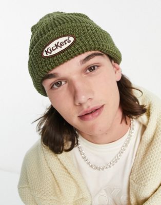 Kickers waffle beanie in green with logo embroidery Kickers
