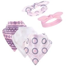 Yoga Sprout Baby Girl Cotton Bandana Bibs and Headbands 5pk, Ornamental, One Size Yoga Sprout